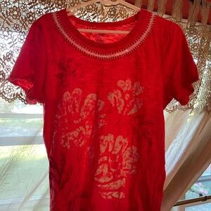 Floral patterned coral blouse
